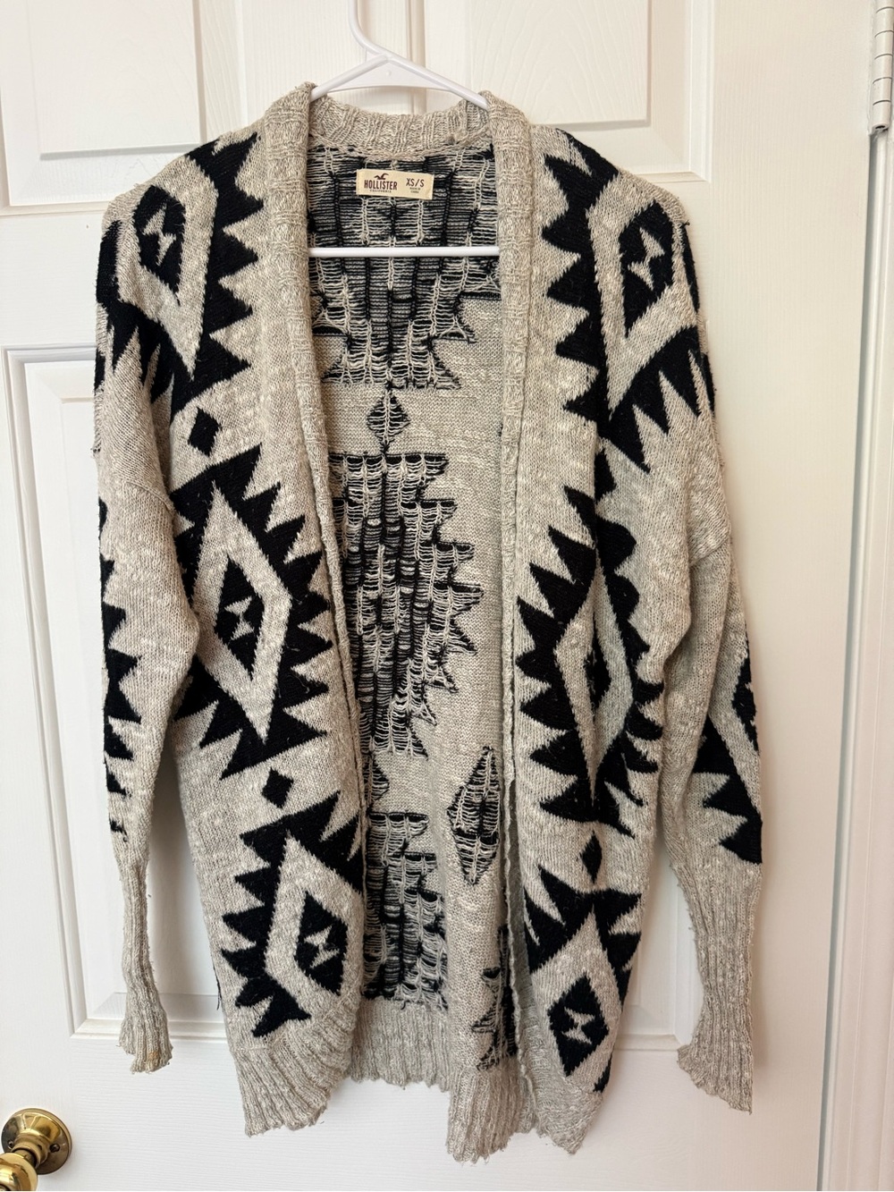 Hollister Black & Beige Aztec Open-Front Cardigan